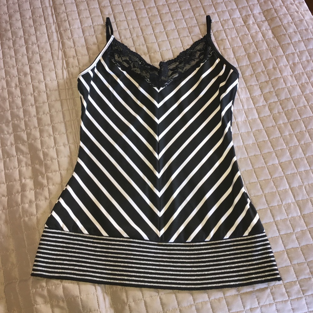 Black and white striped tank top with lace!